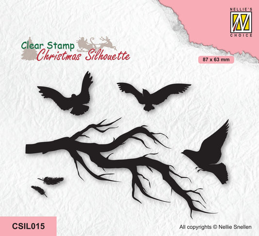 Nellie's Choice Clear Stamp Christmas Silhouette - Branch With Birds