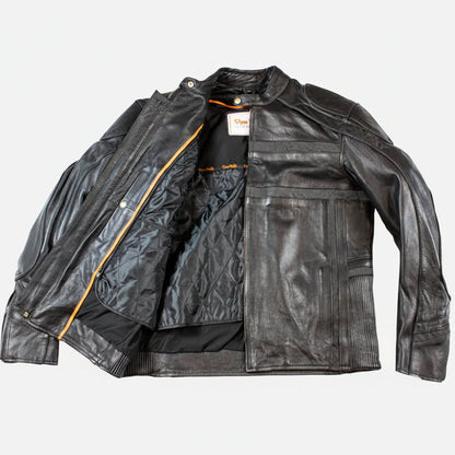 Open Road Men's Reflective Piping Leather Motorcycle Jacket