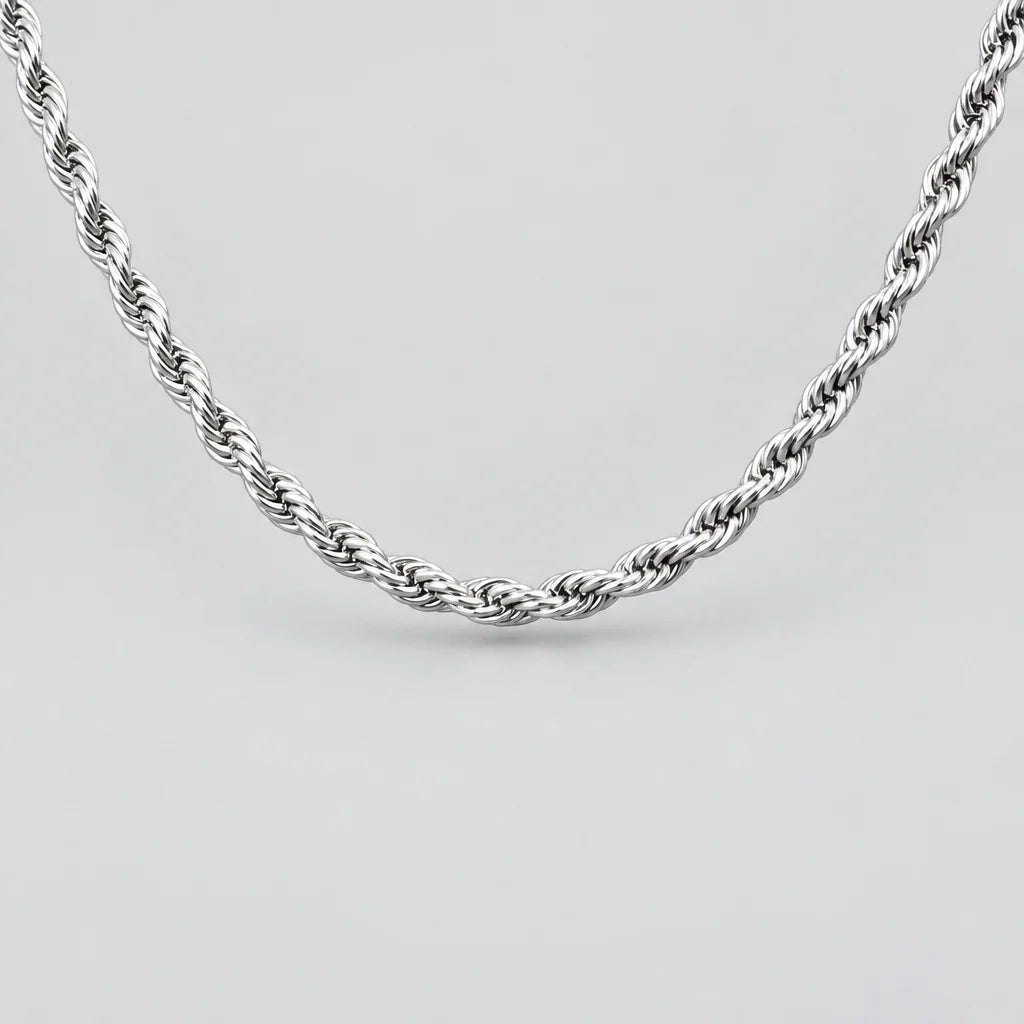 Men’s 24" Stainless Steel Silver Rope Chain Necklace. Heavy-Duty Biker Necklace