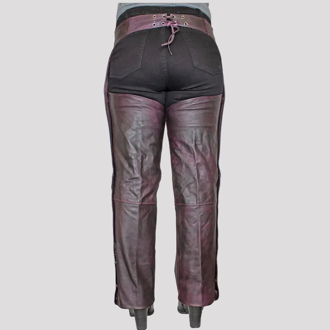 Open Road Women's Dark Purple Wash Leather Chaps