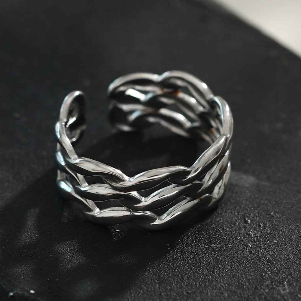 PAIGE: Triple Stacked Wavy Silver Ring