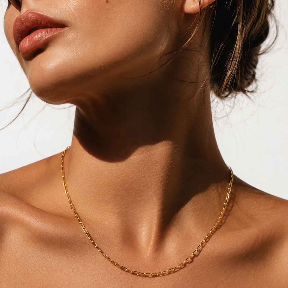 PENINA Gold: Dailywear Essential Mini Paper-Clip Chain Necklace (Men & Women)