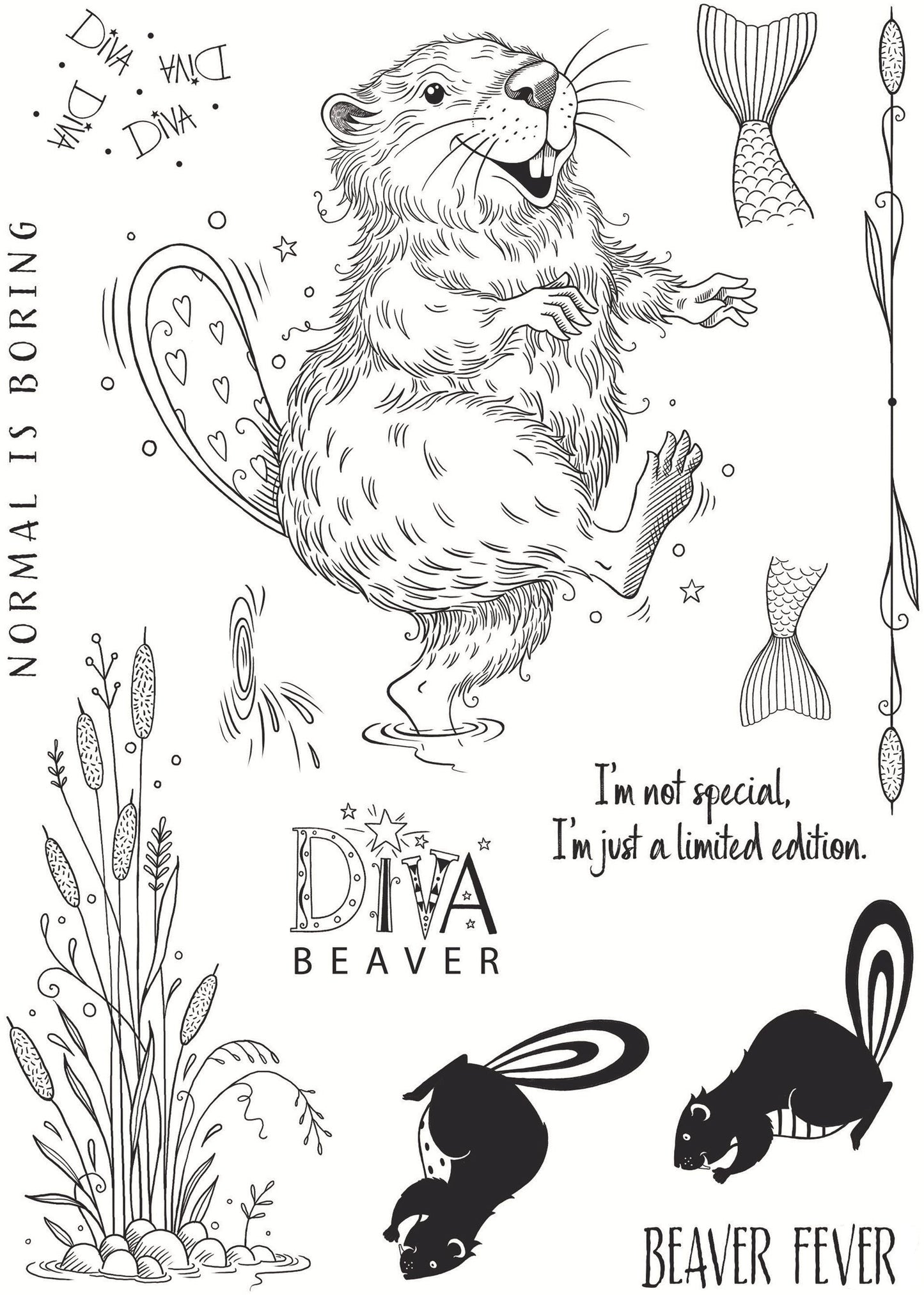 Pink Ink Designs Beaver Fever 6 in x 8 in Clear Stamp Set