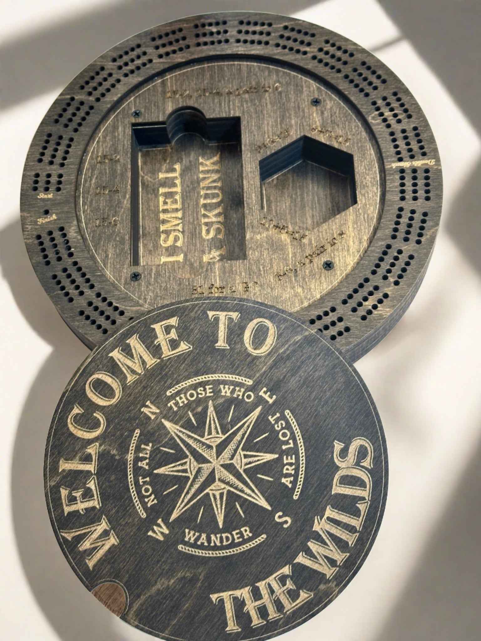 Customized Round Cribbage Board,10.75 in.,4  Player Board