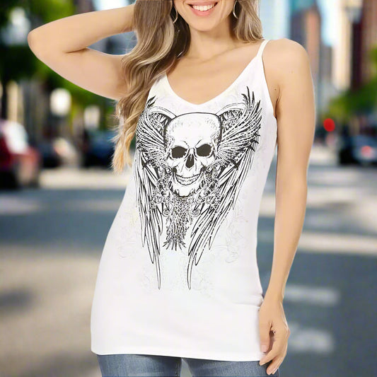 Women's Rhinestone Skull & Wings Tank Top