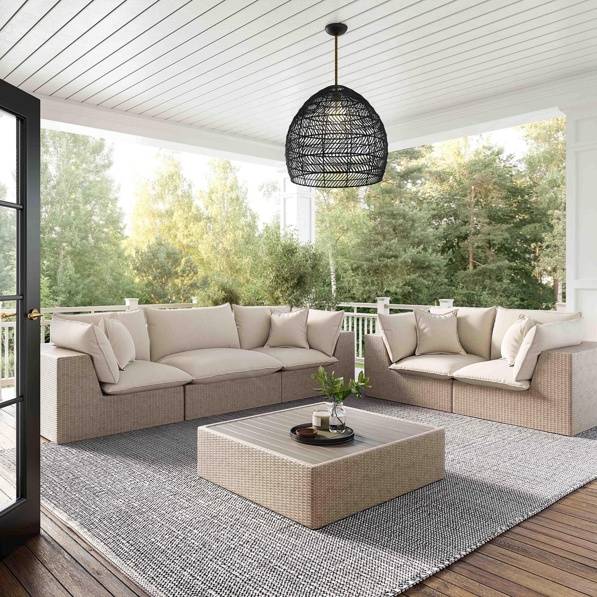 Sunbay 4 Piece Outdoor Natural Wicker Modular Sectional - Beige