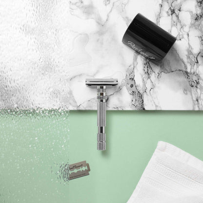 Rockwell T2 Adjustable Safety Razor - White Chrome (Twist-to-Open)