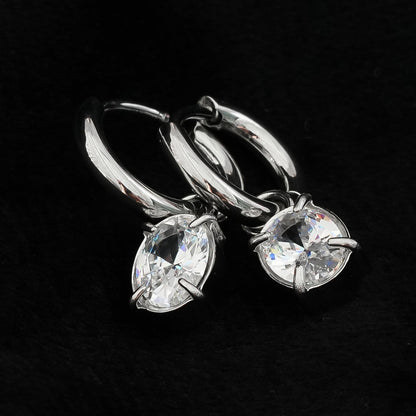SEDONA Silver (White Gold): Mini Hoop Earrings Anchoring an Encased Zirconia (CZ) Charm