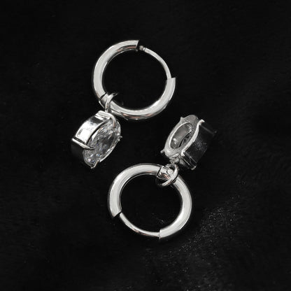 SEDONA Silver (White Gold): Mini Hoop Earrings Anchoring an Encased Zirconia (CZ) Charm