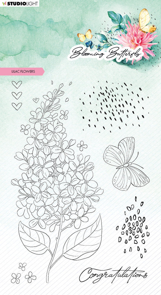 SL Clear Stamp Lilac Flowers Blooming Butterfly 93x136x3mm 7 PC nr.358