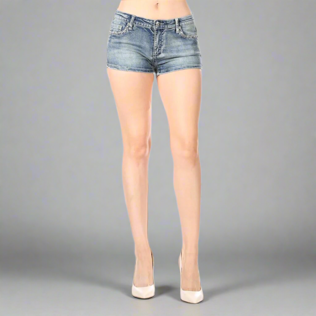 Bus Stop Women's Rhinestone Angel Wing Denim Shorts
