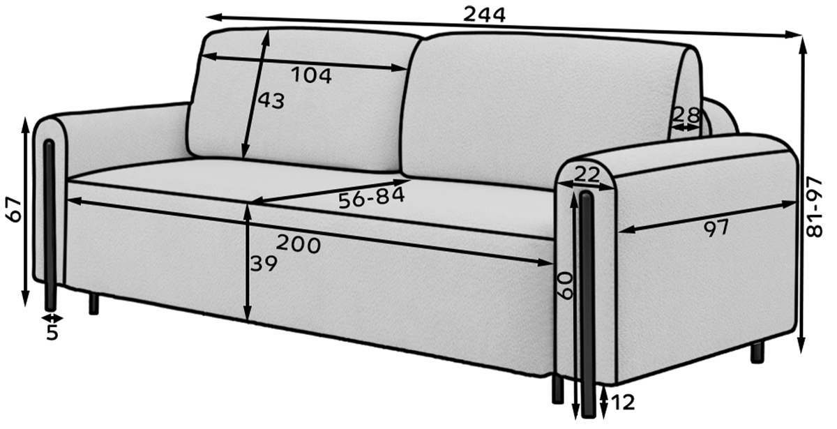 Arcadova 3 Seater Storage Sleeper Sofa - Grey