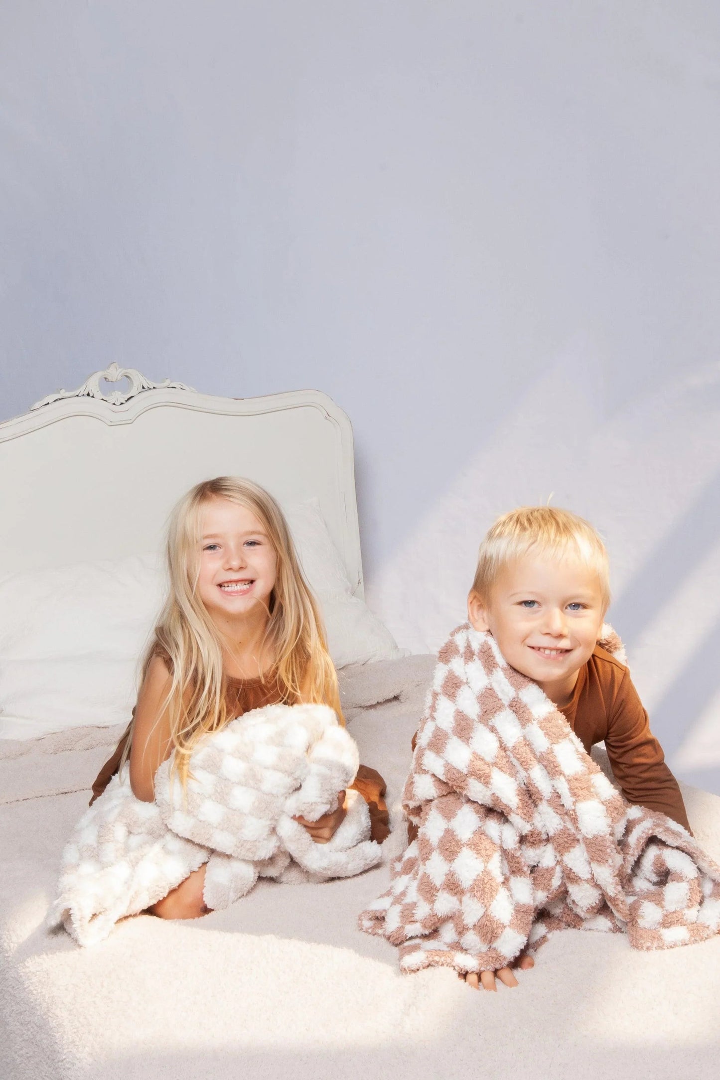 Chocolate Milk & White Check Print Toddler Blanket