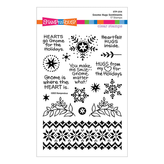 Gnome Hugs Sentiments Clear Stamp Set from the Holiday Hugs Collection by Stampendous