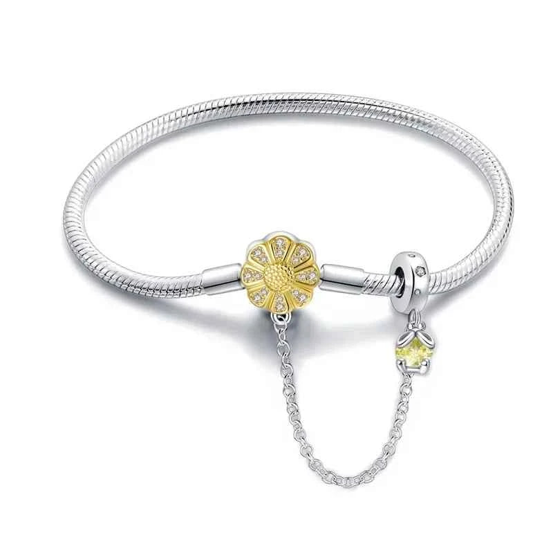 Sterling Silver Daisy Clasp Bracelet with Yellow CZ
