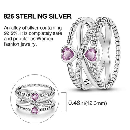 925 Sterling Silver Double Heart Infinity Ring