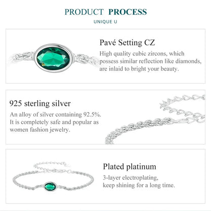 Sterling Silver Chopin Bracelet with Green Zircon – Adjustable