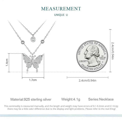 925 Sterling Silver Double-layer Tassel Butterfly Pendant Necklace for Women - Elegant Fine jewelry