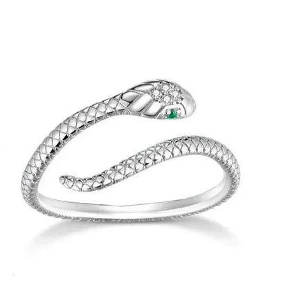 925 Sterling Silver Adjustable Snake Ring With Green Zircon - Fashion Jewelry In 4 Colors