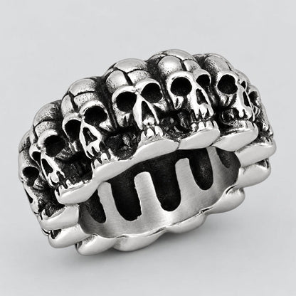 SteelTime Men's Stainless Steel Gothic Vintage Biker Skeleton Head Ring