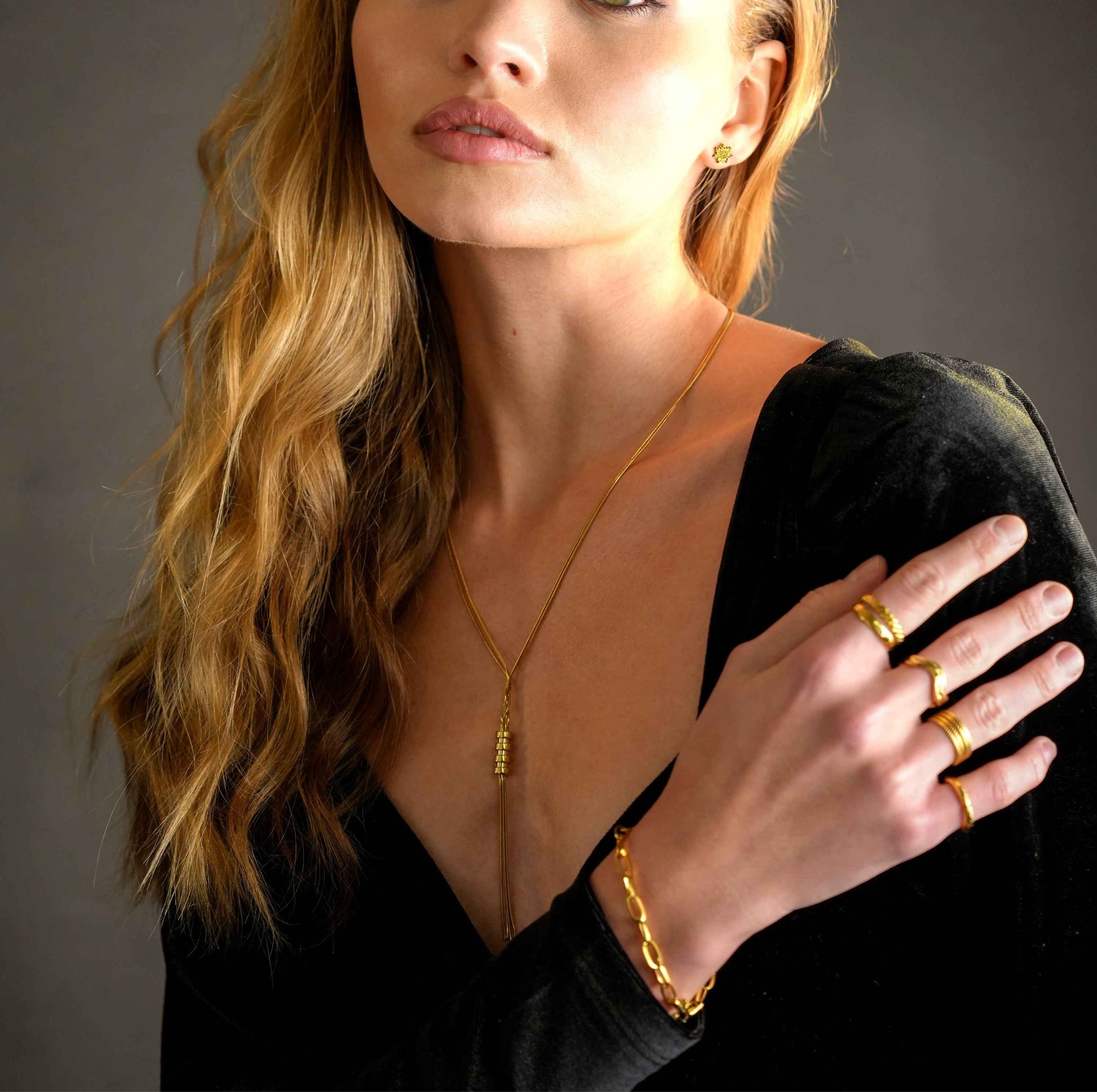 TELMA: Lariat Style Multi Stranded Necklace.