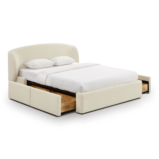 Savanna Upcycled Linen Platform Storage Bed - Cream