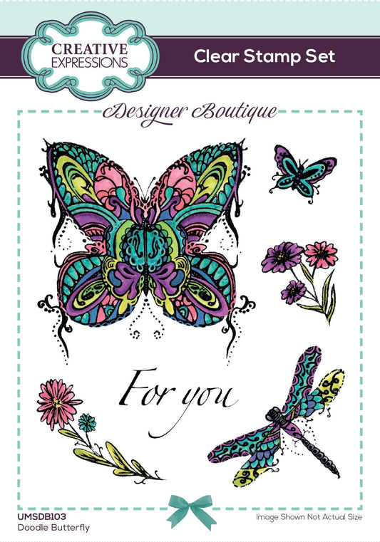 Creative Expressions Designer Boutique Doodle Butterfly 6 in x 4 in Clear Stamp Set