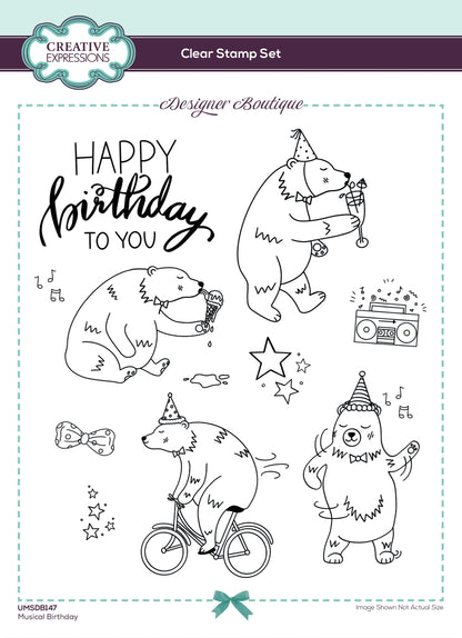 Creative Expressions Designer Boutique Musical Birthday 6 in x 8 in Stamp Set
