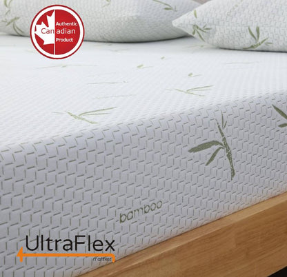 UltraFlex® EasySleep Mattress and BoxSpring Set - Canadian-Made Medium Firm Gel Infused Reversible Comfort With Pressure Relief, Cooling Technology, Bamboo Cover, CertiPUR-US® Certified Foam Eco-Friendly Mattress (Made in Canada)