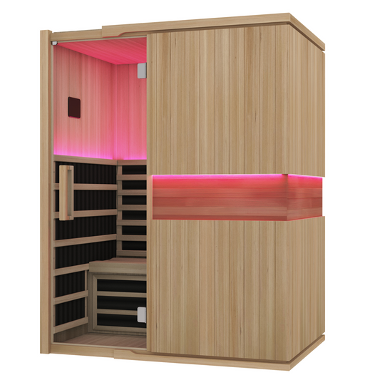 Blisspod | Milano | Canadian Hemlock Wood | Ultra Low EMF | 6 Far Infrared & 1 Red Glass Heater | Chromotherapy | Full Spectrum Sauna | Upto 3 Person