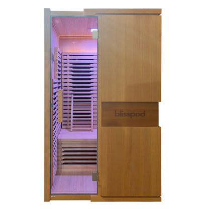 Blisspod | Milano | Full Spectrum Sauna | Canadian Hemlock Wood | Ultra Low EMF | 5 Far Infrared & 1 Red Glass Heater | Chromotherapy | Upto 2 Person