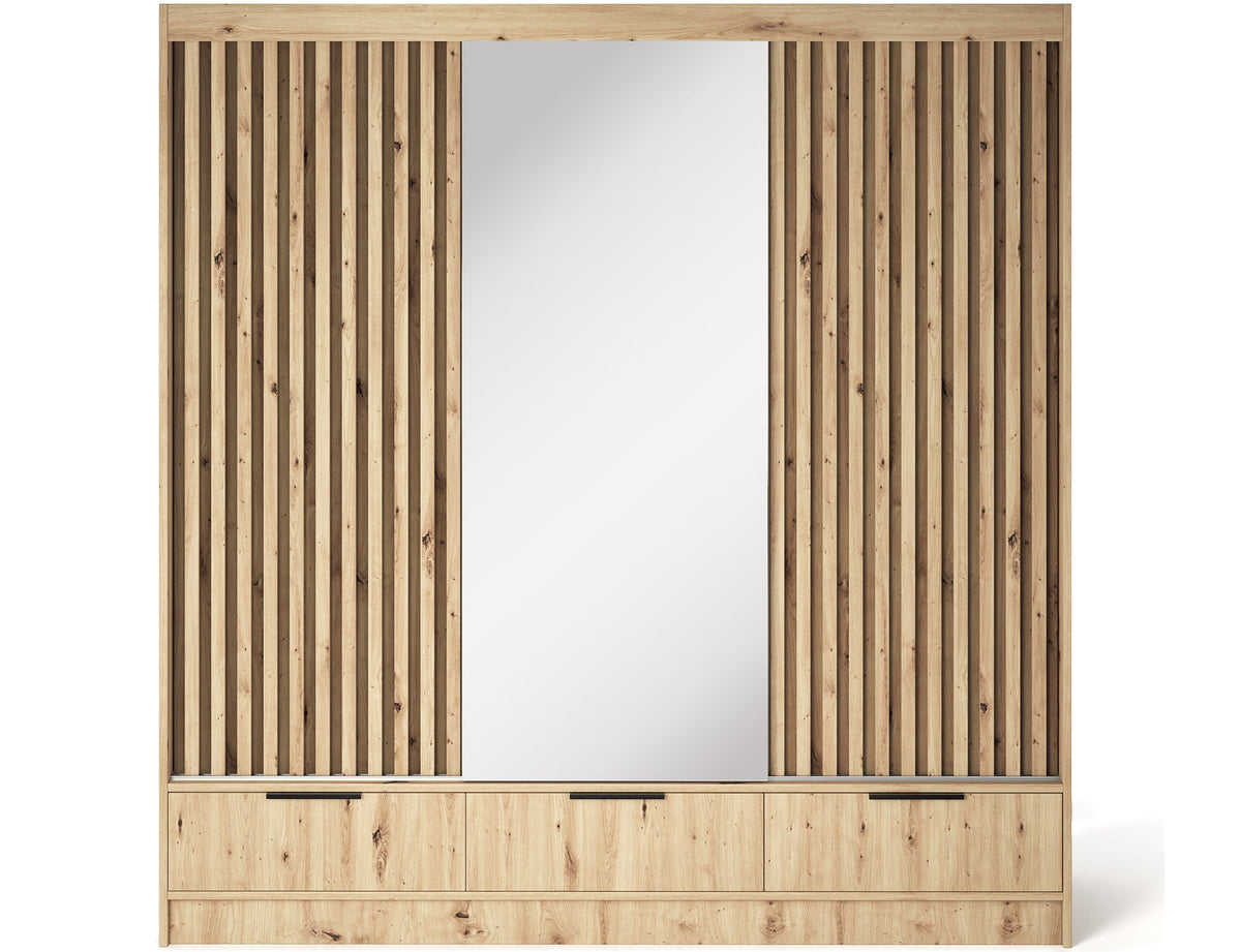 Voodi III Oak Wood Paneled Free Standing Wardrobe - Light Artisan Oak