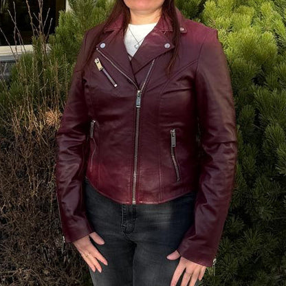 Women's Premium Lamb Leather Moto Jacket with Asymmetrical Zippers