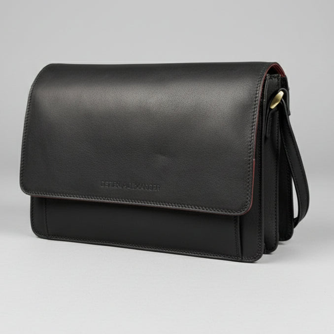 Derek Alexander Half Flap Organizer Leather Messenger Crossbody Bag