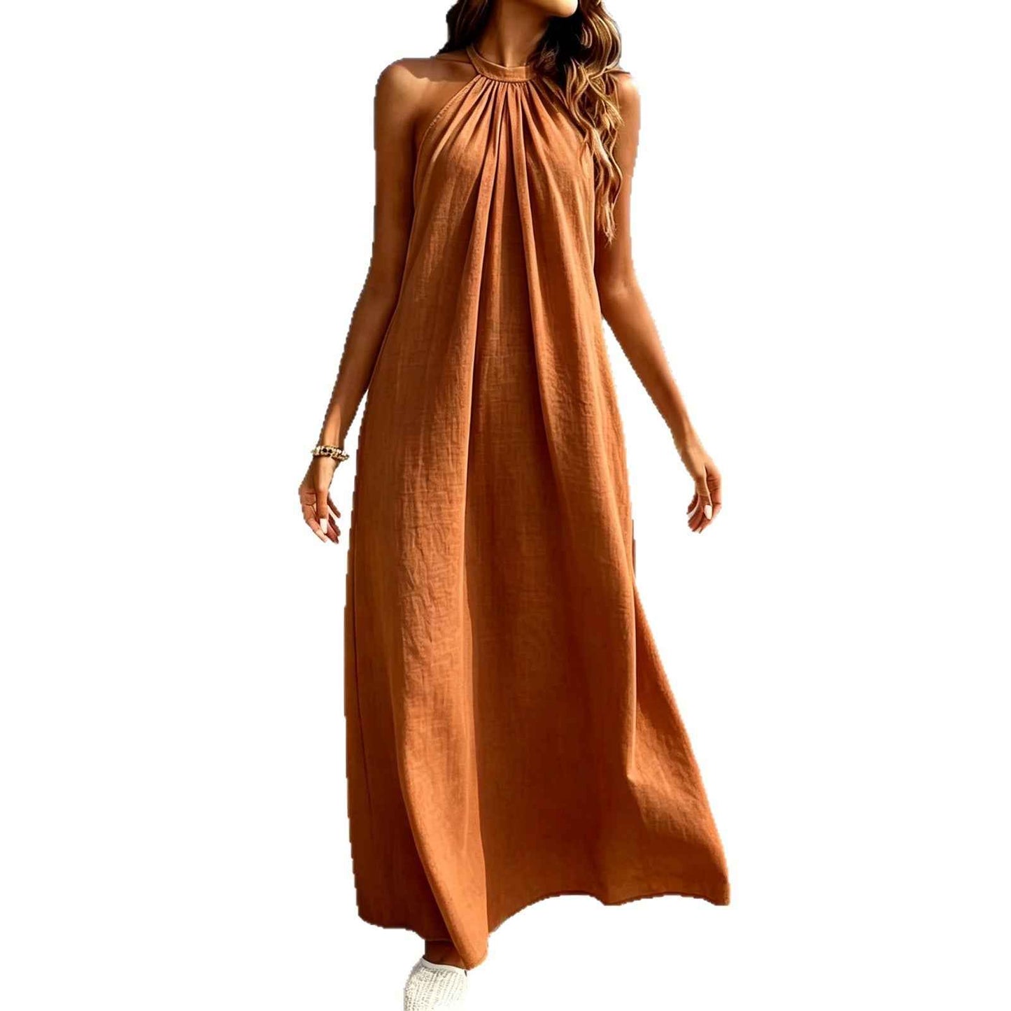 The Ladys Dress Is A Sexy Halter-neck Loose-fitting Style