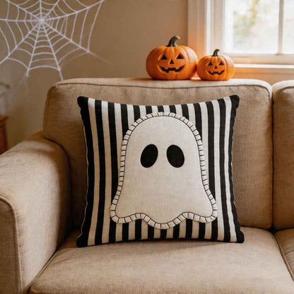 Halloween Funny Ghost Throw Pillow Cover – Decorative 45 x 45 cm Cushion Cover for Sofa, Couch & Home Décor