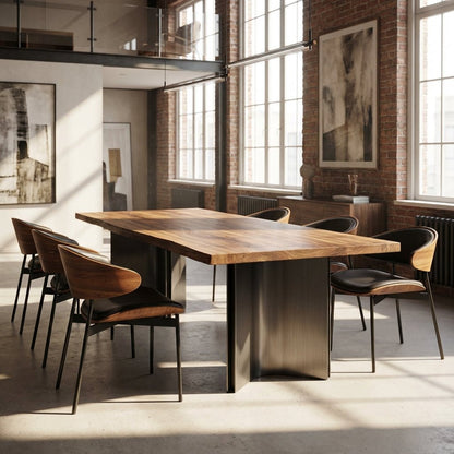 Aero Curve Walnut & Leather Dining Set with 6 Chairs