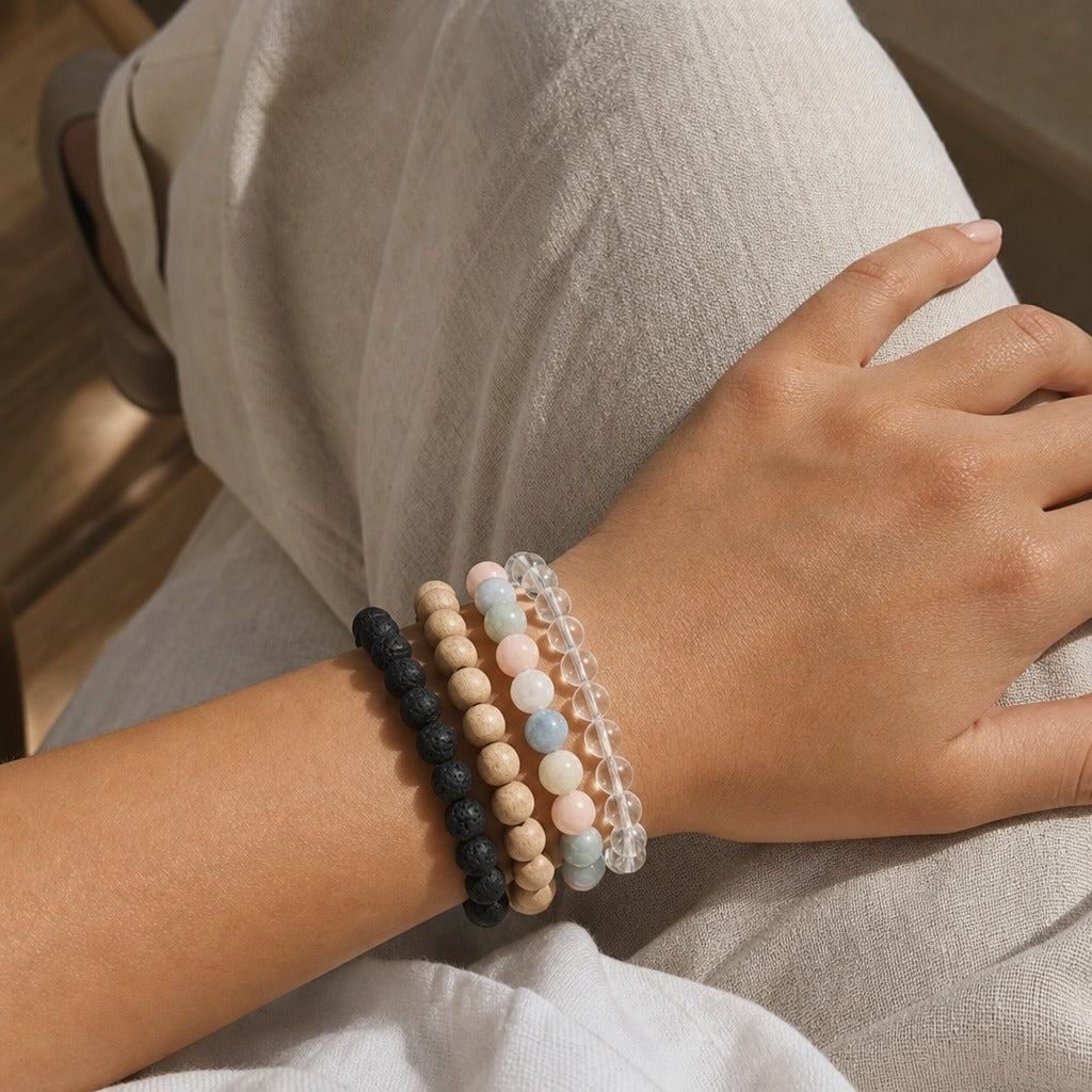 Aquamarine Morganite Bead Bracelet