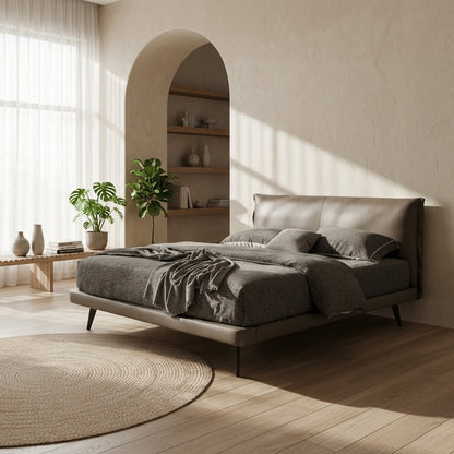 Aries Minimalist Brown Faux Leather Bed