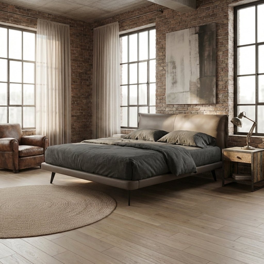 Aries Minimalist Brown Leather Bed