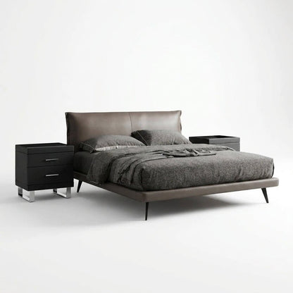 Aries Minimalist Brown Leather Bed