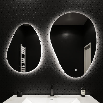 Asymmetrical Backlit LED Bathroom Mirror, Wave Sensor – 20"x28" / 24"x32"