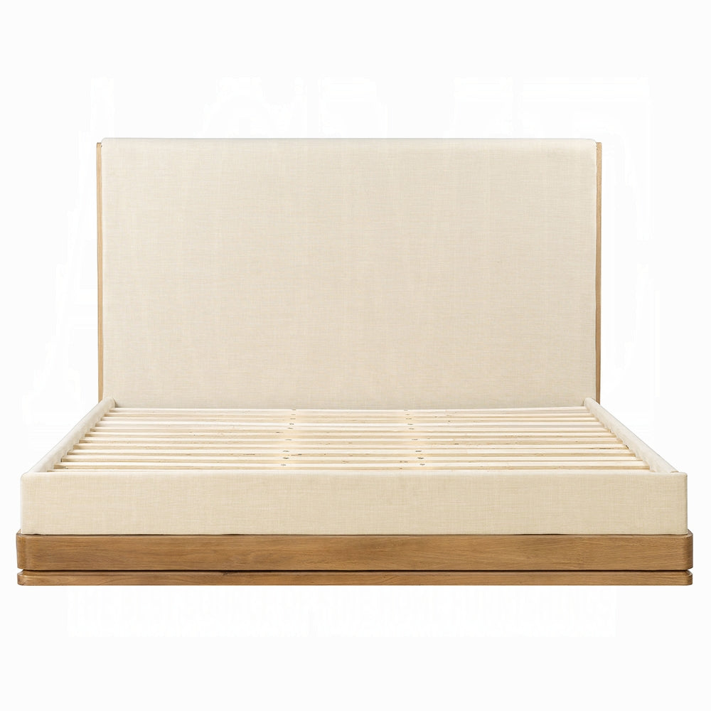 Yami Wood Detail Upholstered Platform Bed - Beige Oak