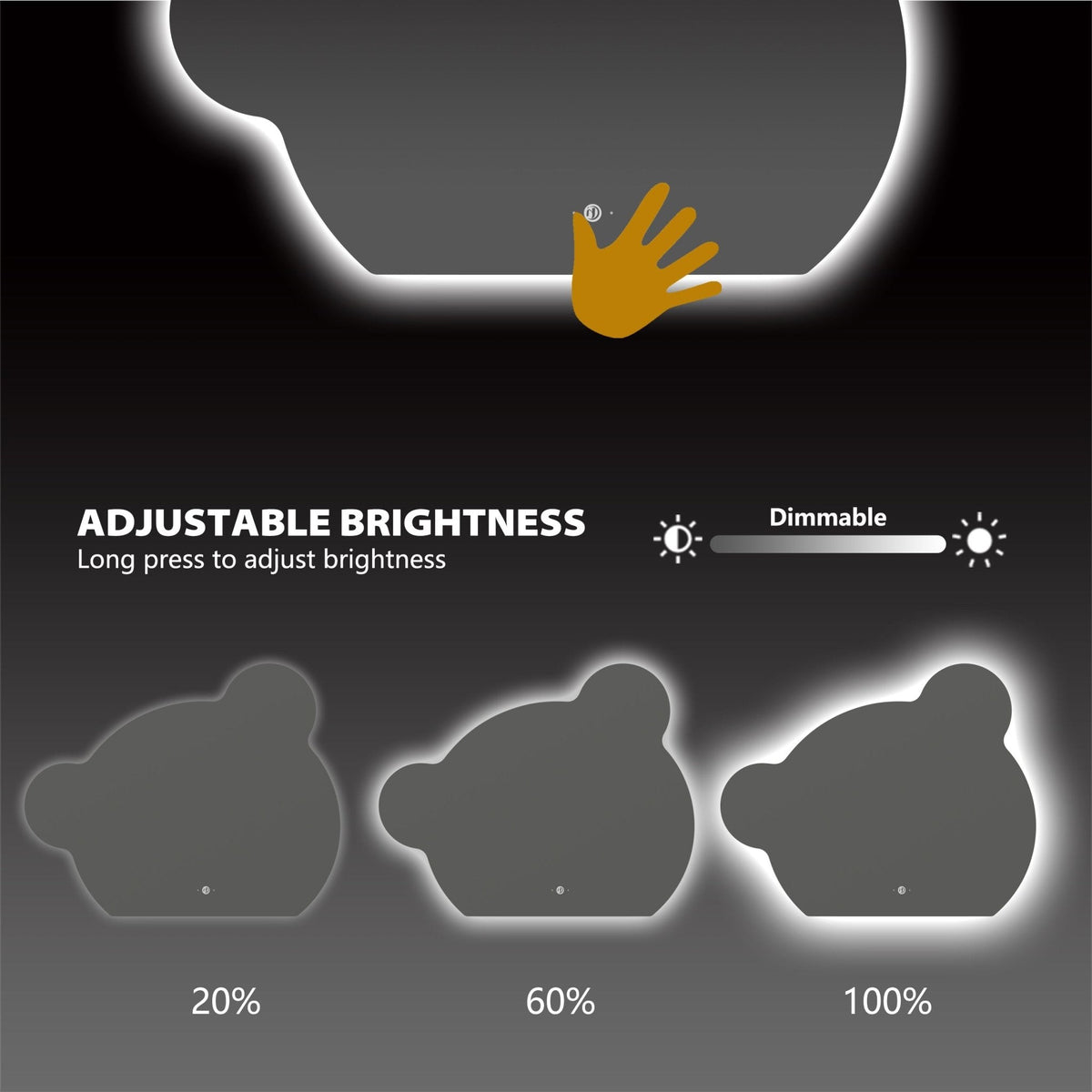 40" x 32" Bear Glow LED Bathroom Mirror, Wave Sensor, Anti-Fog, Dimmable