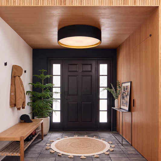 BILBAO Gold & Linen Large Flush Mount Ceiling Light for Bedroom, Hallway & Living Room