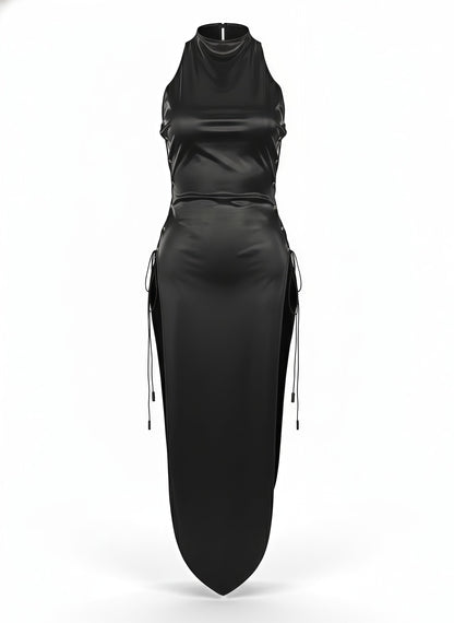 Vintage PU Leather Satin Cheongsam Lingerie Sexy Party Dress Costume