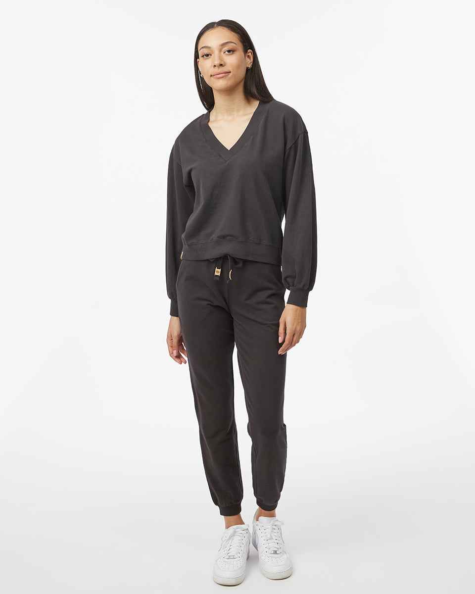 French Terry V-Neck Balloon Sleeve