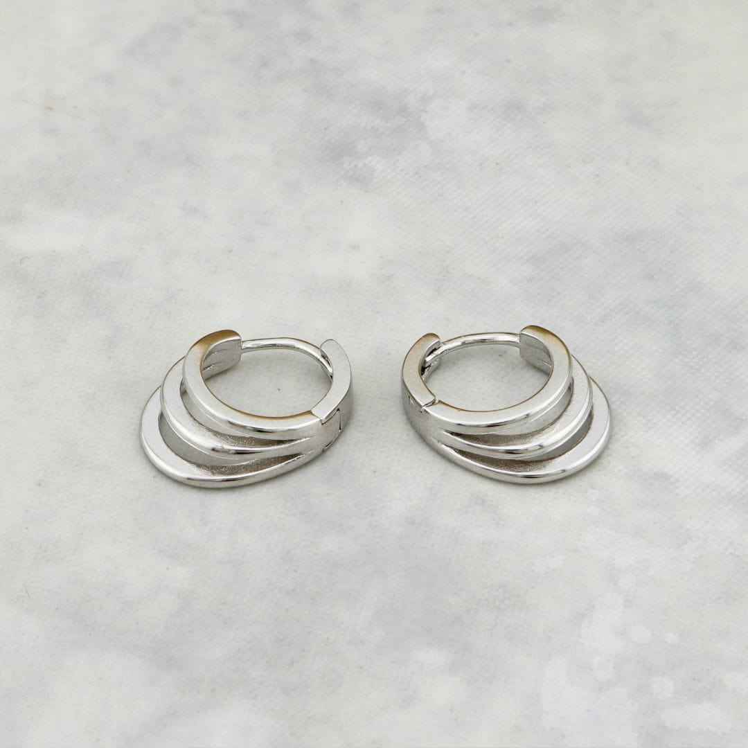 Boucles d'oreilles Huggies 3 rangs en argent sterling