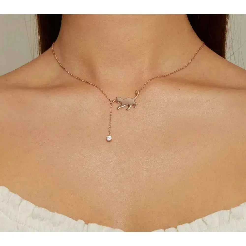 Breathtaking 925 Sterling Silver Cat Necklace | Elegant Pendant Collarbone Jewelry Scn232 In 3 Colors