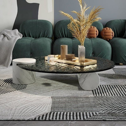 BT51 Wavy Glass Coffee Table with Elegant Marble Base